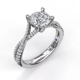 14K White Gold Twisted Diamond Engagement Ring
